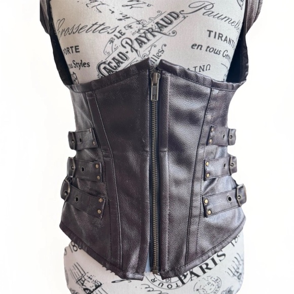 Burleska Corset Zip Up Brown Faux Leather Buckles Steampunk Goth Top 26 *Flawed - Picture 2 of 12